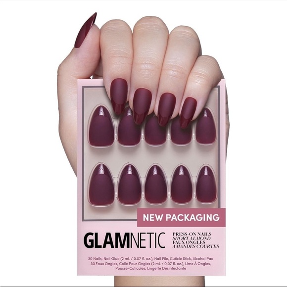 Glamnetic Merlot Short Almond Press On Nails Maroon Burgundy Matte Shiny Tip B - Picture 1 of 3